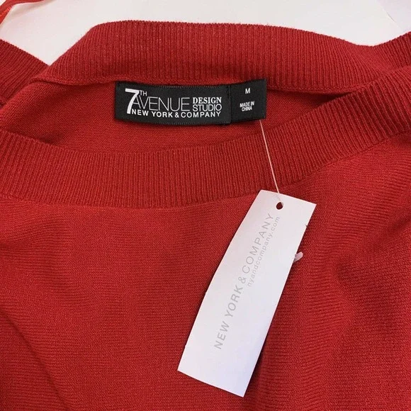 New York & Company 7th Avenue Design Sweater Red Long Sleeve NWT Size M - Picture 3 of 6